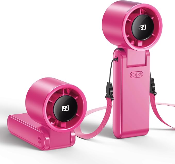 Portable Handheld Turbo Fan, 199 Gear Speed, 24 Hs Cooling Time, 5500mAh Rechargeable Mini Personal Hand Fan, Foldable Design, Travel Essentials, Beach Vacation, Gifts for Women, Men,HotPink by Unknown