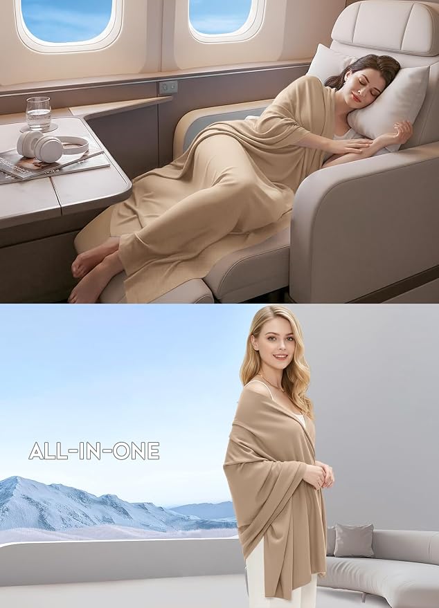 Women's Wool Blend Travel Scarf Lightweight Breathable Wrap Pashmina Airplane Blanket Shawl - Image 7