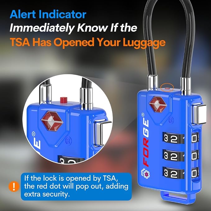 Bright Colors, TSA Approved Cable Luggage Locks 2 Pack Blue, Re-settable Combination with Alloy Body - Image 3