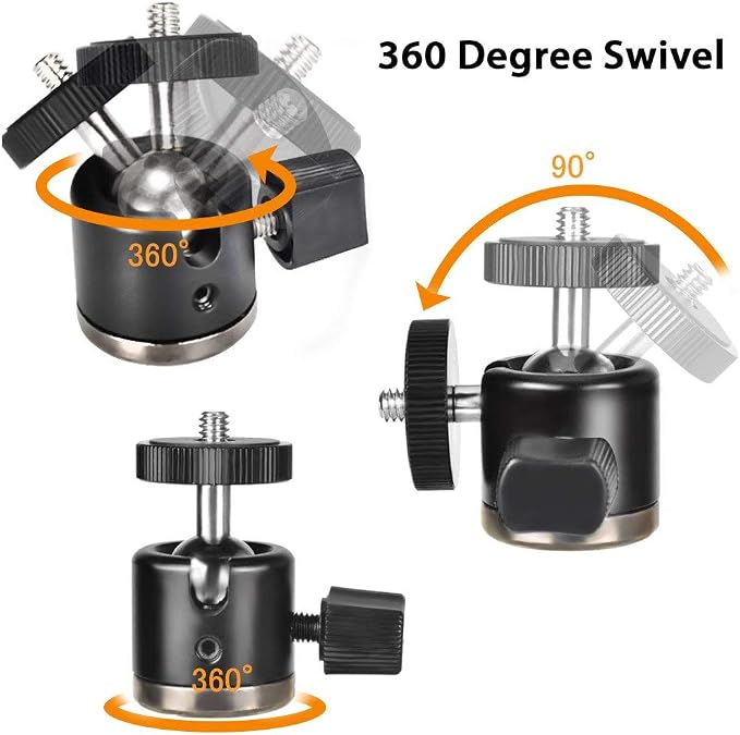 UTEBIT 20mm Mini Ball Head Tripod Head Mount with 1/4" hot Shoe, Black | 360° Rotatable Camera Mount Adapte Aluminium Ball Heads Compatible with Tripods, Monopods, HTC Vive, SLR Cameras Load 2.5lb - Image 2
