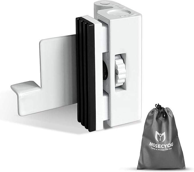 Portable Door Lock for Home/Hotel Security, Flip Action Style | All-Metal Construction, Adjustable Design, with Storage Pouch, Extra No Drill Door Lock, White by MOSECYOU