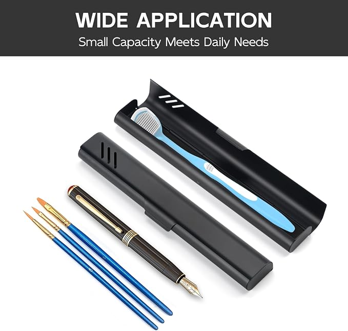 Travel Toothbrush Case, Portable Toothbrush Holder, Durable Aluminum Toothbrush Storage Box, Small Breathable Manual Toothbrush Container for Traveling, School, Camping, Business Trip - Black - Image 6