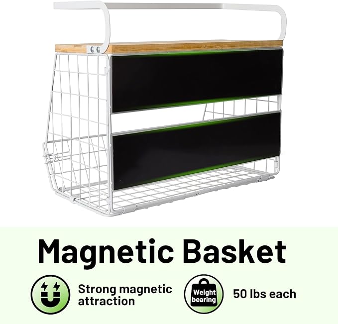 Magnetic Fridge Shelf with Wood Lid, Fruit Potato Onion Storage Bins, Pantry Organizers, Large Container Spice Rack for Refrigerator, Kitchen Counter, Cabinet (1, White) - Image 4