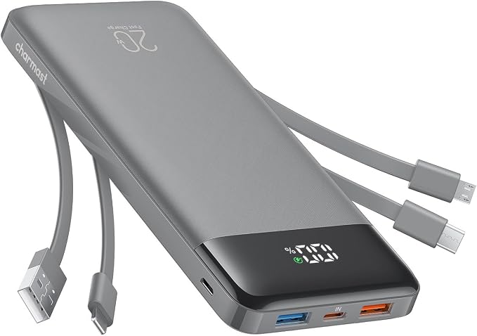 charmast Portable Charger Built-in Cables, 20000mAh Power Bank 6-Output | Travel Fast Charging Battery Pack for iPhone 17/16/15 Samsung Android, Flight-Approved, Multi-Device, USB-C & USB-A, LED % by charmast