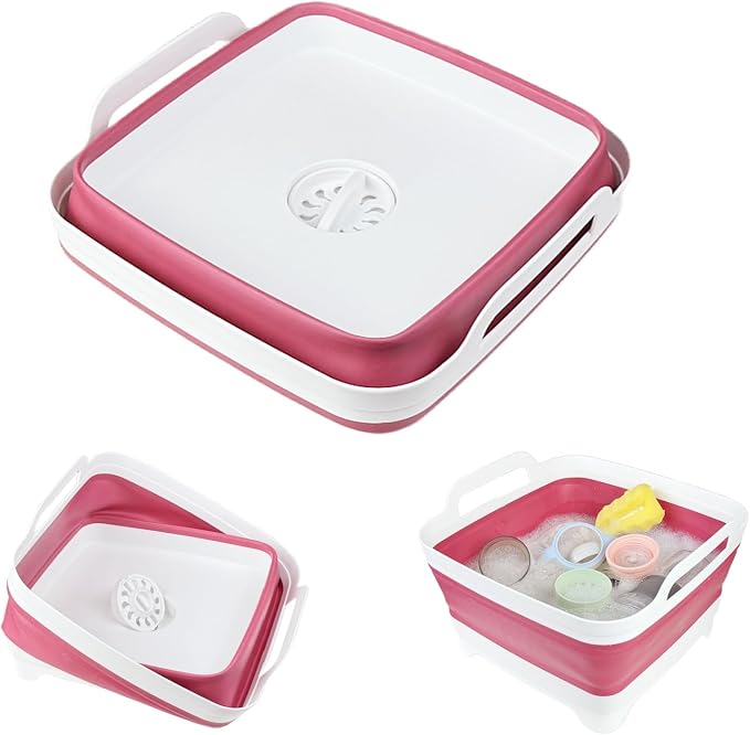 Collapsible Wash Basin for Baby Bottles - 2.4 Gallons Portable Dish Basin for RV Camping Sink, Space-Saving Dish Tub For Bottle Washing (Viva Magenta) by Gimwa-foldtokeepopenformore