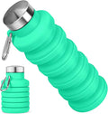 Collapsible Water Bottle, 16oz Portable Reusable Silicone Water Bottle with Carabiner for Gym, Travel, Camping, Hiking, Sports, Lightweight, BPA-Free, Leak-Proof, Foldable Design, Green by HOME