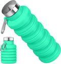Collapsible Water Bottle, 16oz Portable Reusable Silicone Water Bottle, BPA-Free Leak-Proof Foldable Design with Carabiner, Lightweight Durable for Gym, Travel, Camping, Hiking, Sports-Green by HOME