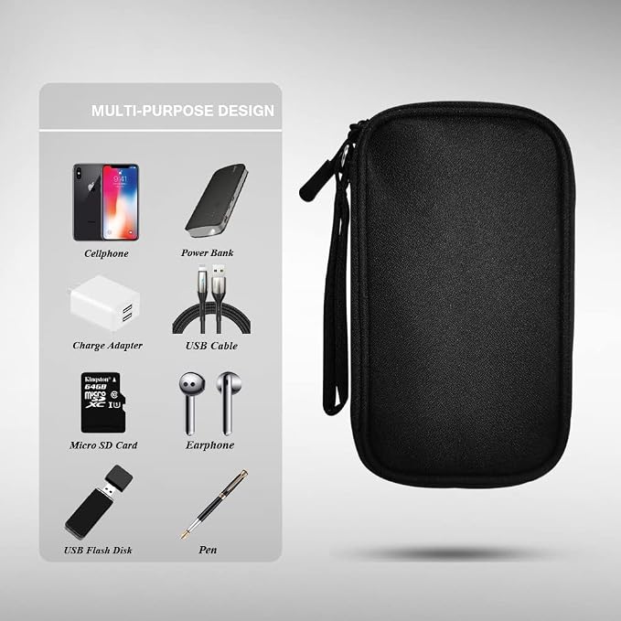 Electronics Organizer Bag Pouch Cable Charger Organizer Travel Shockproof Cord Carrying Case for Earphone Powerbank USB Hard Drive SD Card (Black) - Image 3