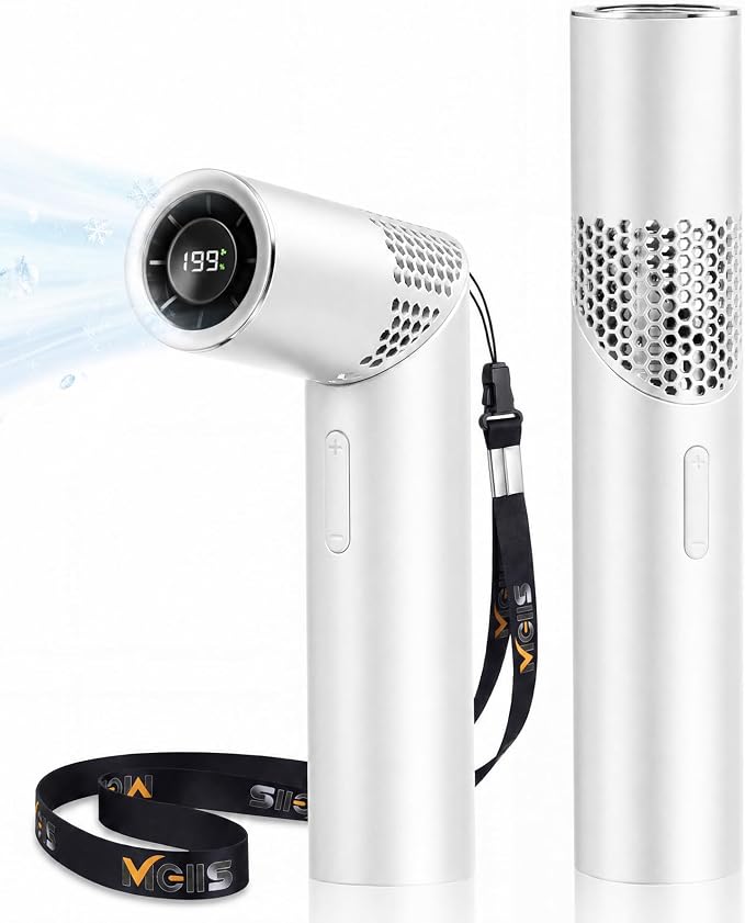 Portable Handheld Fan, Rechargeable, 199 Speeds, LED Display, White | 199-speed handheld fan with LED display, USB-C charging, 3000mAh battery for travel, office, and outdoor use by MEIIS