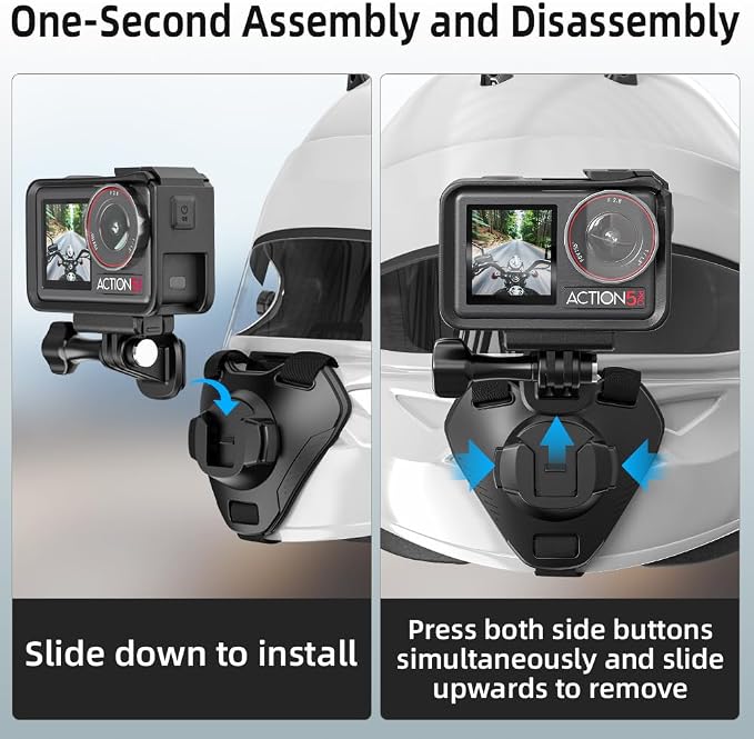 Slide-in Motorcycle Helmet Chin Strap Mount, Quick-Release Motorcycle Helmet Mount Compatible with Go Pro13/12/11/10/9, DJI Action 6/5 Pro/4, DJI Nano, Insta360 ONE R,AKASO/Campark/YI and More - Image 2