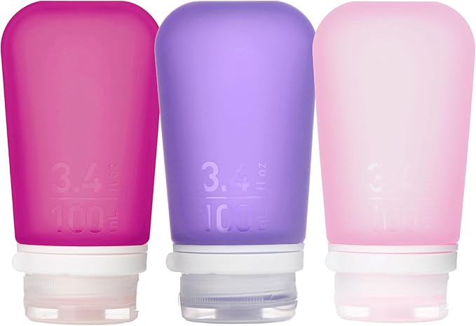 humangear GoToob+ 3-Pack, Large (3.4 fl oz), Rose/Lilac/Magenta | Refillable & Leak-Proof Silicone Travel Size Bottles with Locking Cap for Toiletries, Camping & TSA Carry-On by humangear