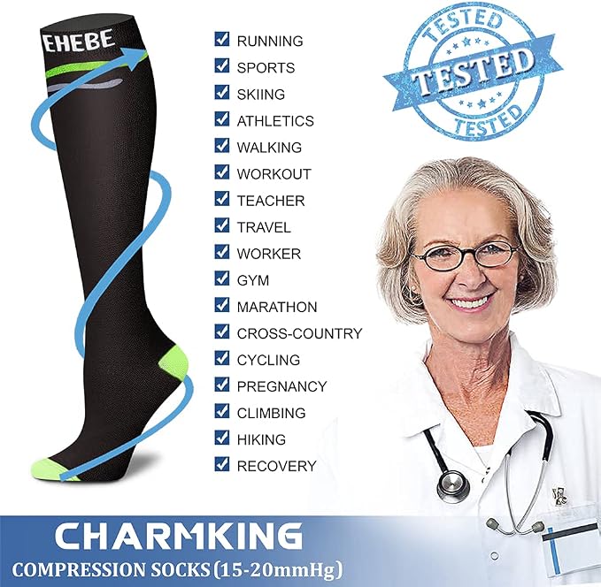 CHARMKING Compression Socks for Women & Men Circulation (3 Pairs) 15-20 mmHg is Best Support for Athletic Running Cycling - Image 4