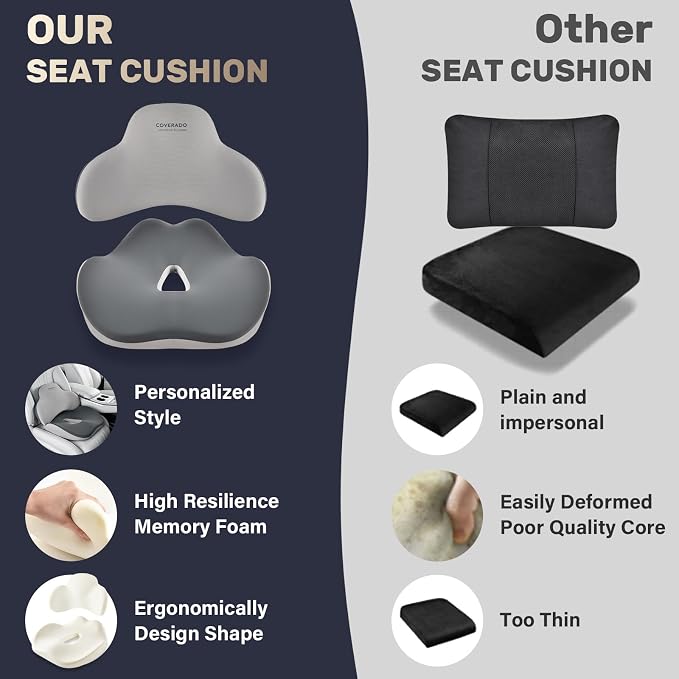 Coverado Car Seat Cushion and Lumbar Support Pillow, Memory Foam Ergonomic Back Support Driving Seat Cushion for Sciatica, Tailbone, Back Pain, Non-Slip Washable Cushion for Car, Driver, Office - Image 8
