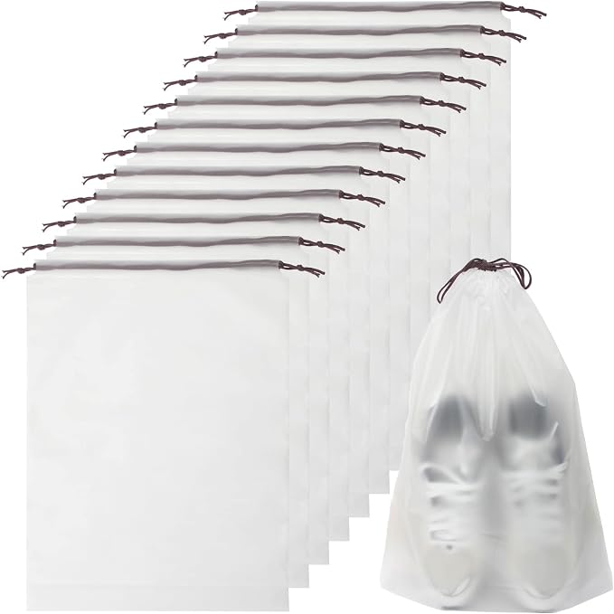 12Pcs Shoe Bags For Travel, 11.8in X 15.7in Large Clear Shoes Storage Organizer with Drawstring, Waterproof Travel Storage Bags for Packing Dust Bags for Men and Women by JSIWOTH