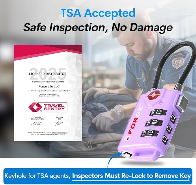 Forge TSA Approved Luggage Locks, Re-settable Combination with Alloy Body, Light Purple 2 PK, for Luggage, Suitcase, Backpack and More. - Image 2