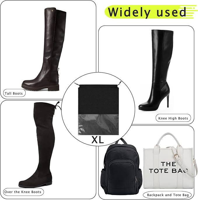 6 Pack Shoe Bags for Tall Boot Knee Travel High Boot Storage Organizers Bag -15.7‘’ X 19.6‘’, Black - Image 5