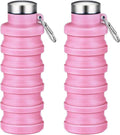 Collapsible Water Bottles,16oz Capacity Portable Reusable Silicone Water Bottle,Leak-proof,with buckle,foldable storage,Lightweight Durable for Fitness,Cycling,Sports,Camping,Hiking(Pink+Pink) by Unknown