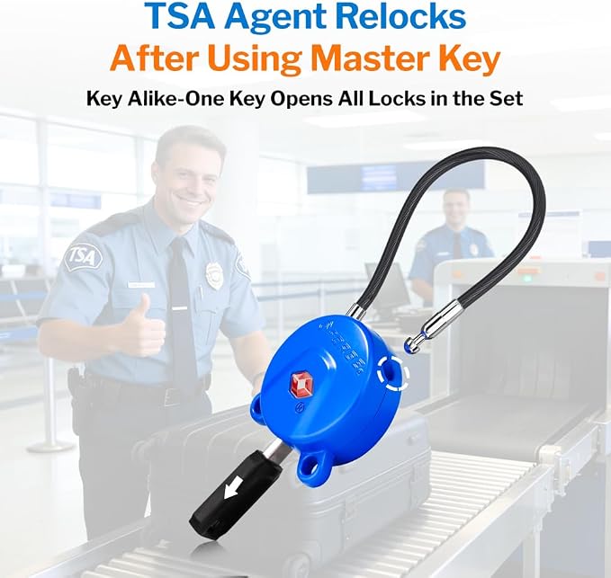 Forge TSA Approved Luggage Locks Ultra-Secure Dimple Key Cable Locks for Travel with Zinc Alloy Body- 2 Blue Locks - Image 3