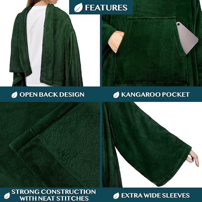 PAVILIA Blanket with Sleeves for Adult Women Men, Soft Warm Wearable Blanket Fleece Wrap Throw, Robe Blanket Gift - Image 2