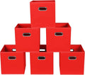 Fabric storage bins Cubes, Fabric Cube Organizer with Handle, Foldable Cube Bins for Cloth or Accessary Storage, 11x11x11, Set of 6, (Red) by Yunkeeper