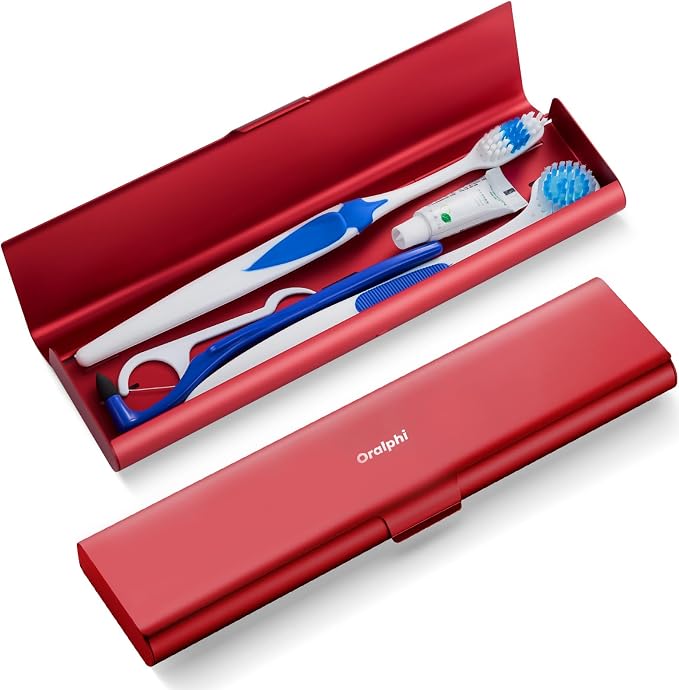 Wider Aluminum Toothbrush Travel Case, Portable Travel Toothbrush Holder, Durable Manual Toothbrush Box Container for Traveling, Bathroom, Camping, Business Trip, Red by Oralphi