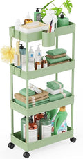 LEHOM Slim Rolling Storage Cart - 4 Tiers Bathroom Organizer Utility Cart | Slide Out Storage Shelves Mobile Shelving Unit for Kitchen, Bedroom, Office, Laundry Room, Small Narrow Spaces (7.1" W+Green) by LEHOM