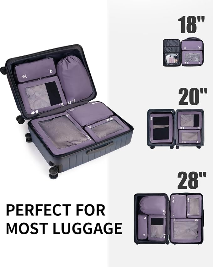 ECOHUB 7 Set Packing Cubes Tear-Resistant Luggage Packing Organizers with Number Icon for Travel Accessories Luggage Suitcase Machine Washable Packing Cubes (Purple) - Image 7