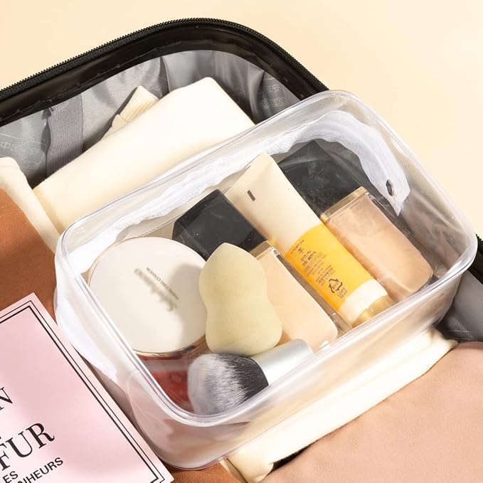 5 Pack Clear Plastic Zippered Toiletry Carry Pouch White, Mixed Size TSA Approved, Portable Cosmetic Makeup Bag, For Vacation, Bathroom and Organizing - Image 7