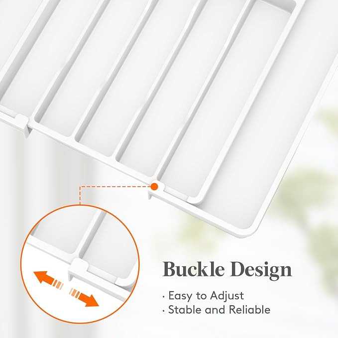 Lifewit Expandable Silverware Drawer Organizer, Kitchen Utensil Tray | BPA-free Plastic Flatware Cutlery Holder, Space-Saving Storage for Spoons Forks Knives, 11-18 x 14 x 1.5“, White - Image 6