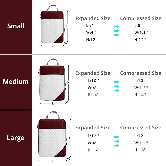 9 Set Compression Packing Cubes for Travel - Compressible, Lightweight, and Space-Saving Packing Cubes, Travel Essentials for Women, Wine - Image 4