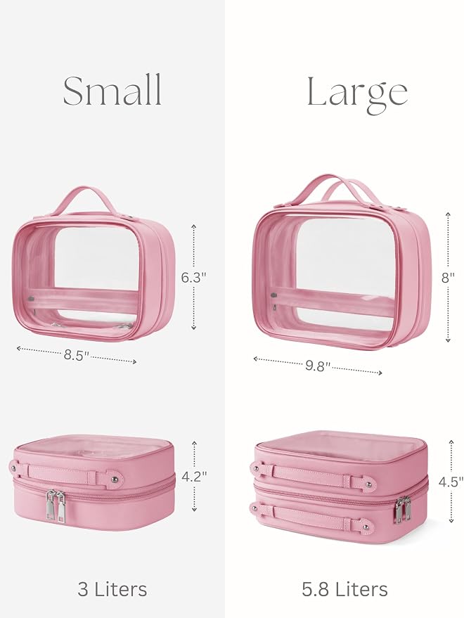 Clear Cosmetic Bag Double Layer Travel Toiletry Bag Clear Makeup Bag Case with 4 Compartments, Transparent Travel Bag for Toiletries, Large Toiletry Bag for Women Cosmetic Case (Pink, Small) - Image 4