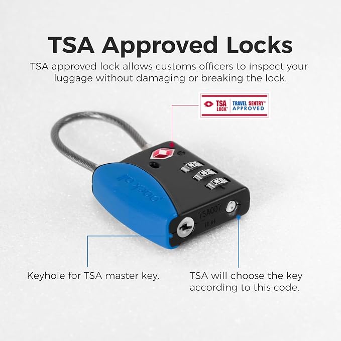 pack all TSA Approved Travel Luggage Locks, Resettable 3-Digit Code | Open Alert Indicator, Flexible Steel Cable, Zinc Alloy Body, Clear Number Dials, For Suitcase, Toolbox, Backpack, 1 Pack - Image 6