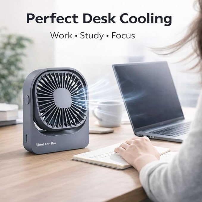 Portable Desk Fan,High-Capacity USB Rechargeable Cordless Small Fan with 360° Rotation, 3 Speeds Ultra Quiet Personal Fan for Office Desk, Travel, Home, Cruise Essentials (Pink) - Image 5