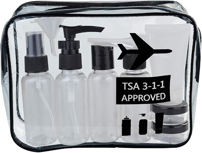 Travel Bottles and TSA Approved Toiletry Bag, Clear Quart Size with Leak-Proof Travel Containers Set Makeup Bag Accessories for Liquids Carry-On Luggage Compliant for Airplaine by Wobe