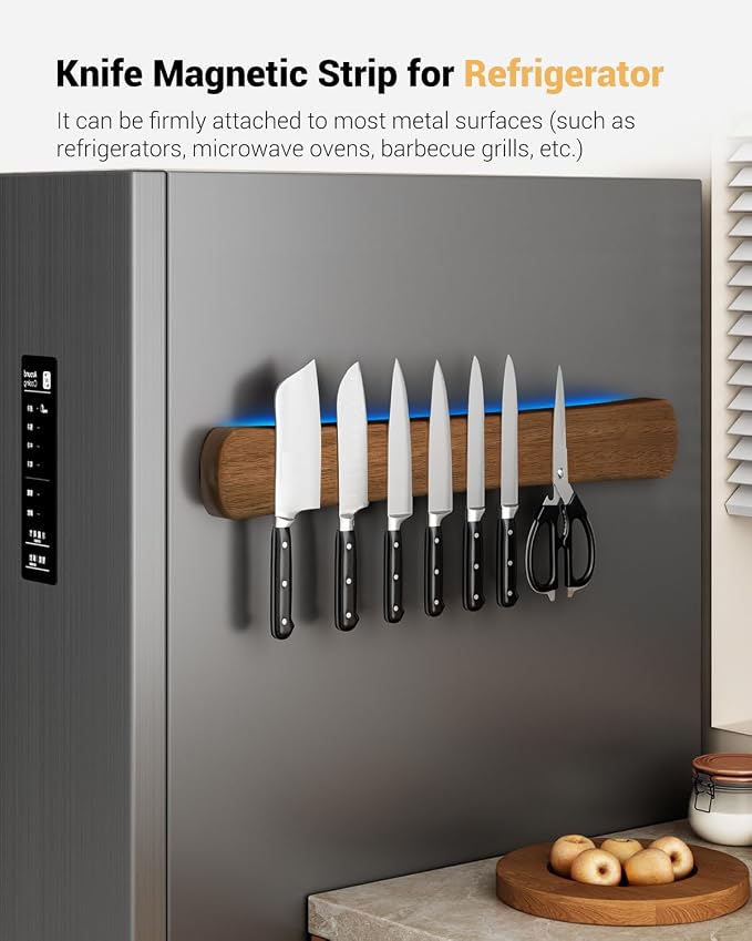 Magnetic Knife Holder, 24 Inch Acacia Wood Knife Strip for Wall or Fridge | Fridge Magnetic or Screw-Mounted, Strong Magnet Secures Knives, Space-Saving, Kitchen Knife Storage, Housewarming Gift - Image 5