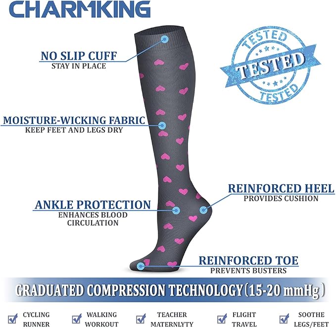 CHARMKING Compression Socks for Women & Men Circulation (3 Pairs) 15-20 mmHg is Best Support for Athletic Running Cycling - Image 3