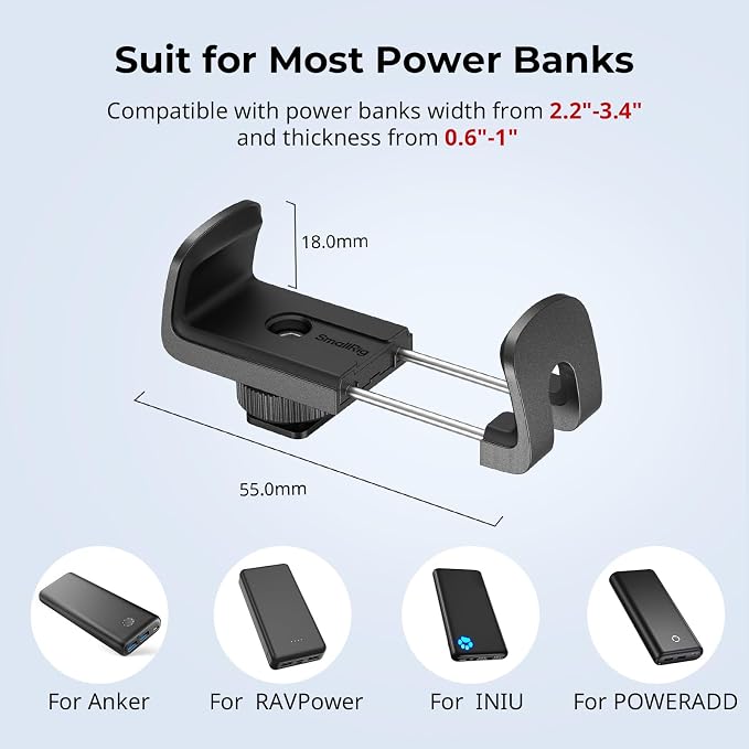 SMALLRIG Power Bank Holder with Cold Shoe Mount for Camera, Phone Cage | Adjustable Mount for Power Banks, attaches to Cameras, Phone Cages, and Handles - Image 2