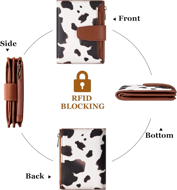 Small Wallet Women RFID Blocking Soft Leather Bifold Compact Card Holder Wallet for Women with Zipper Coin Pocket 4 ID Window - Image 4