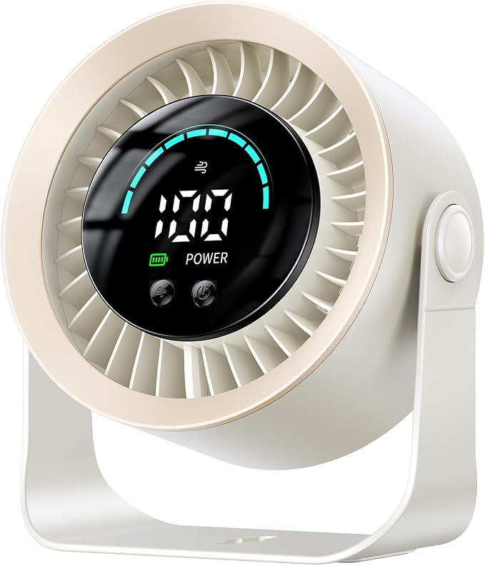 DIGIX Portable Desk Fan, 100 Speeds, 360° Rotation, USB Rechargeable | Quiet LED Display Table Fan with Wall Mount Design. Small Personal Cooling Fans for Home, Bedroom, Office & Travel, White by CoolBreezeStylishEase