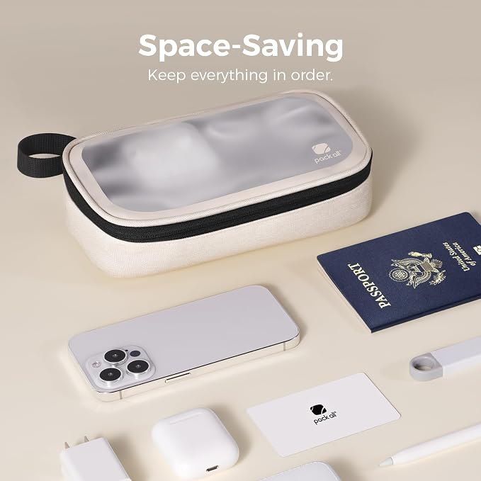 pack all Clear Electronic Organizer, Compact TPU Cable Organizer Bag | Portable & Lightweight, Water-resistant, Smooth Zipper, Travel Tech Pouch for Chargers, Phones, USB Cords, Beige - Image 2