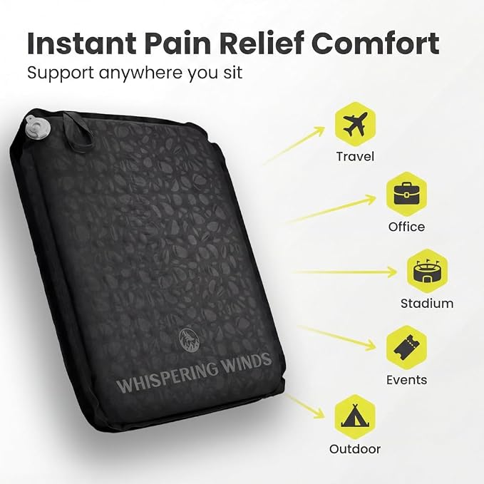 Whispering Winds Inflatable Seat Cushion | Comfortable & Packable Blow-up Foam Pad for Airplane Travel, Stadium Outdoors, Camping, Car & More - Image 5