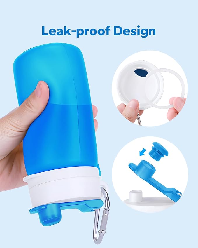 Collapsible Water Bottle, Portable Folding Bottle & Water Bottle with Clip for Backpack, Foldable Water Bottle BPA Free, Sport Bottle Water Squeeze Collapble Watterbottles (Blue) - Image 5