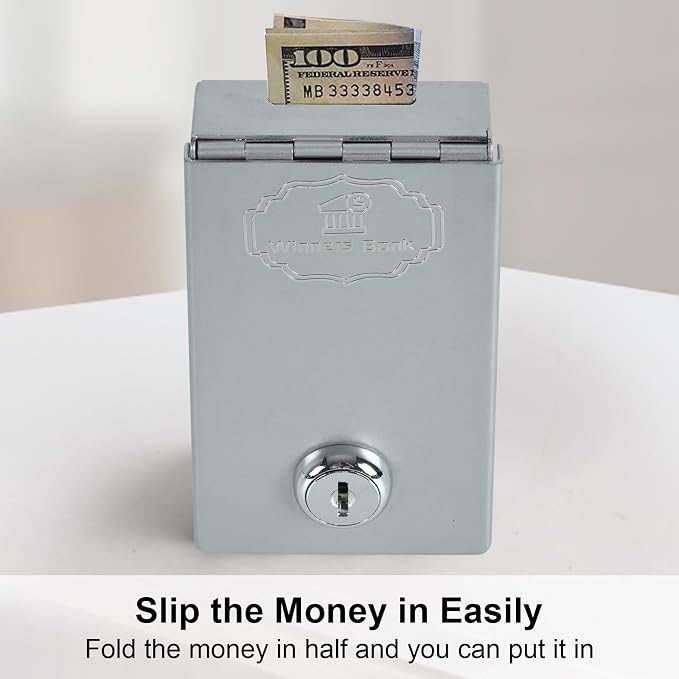 Metal Box for Gambler - Winners Bank Portable Safe Casino Money Pocket Sized Cash Box with Key Go Home Money (Silver) - Image 4