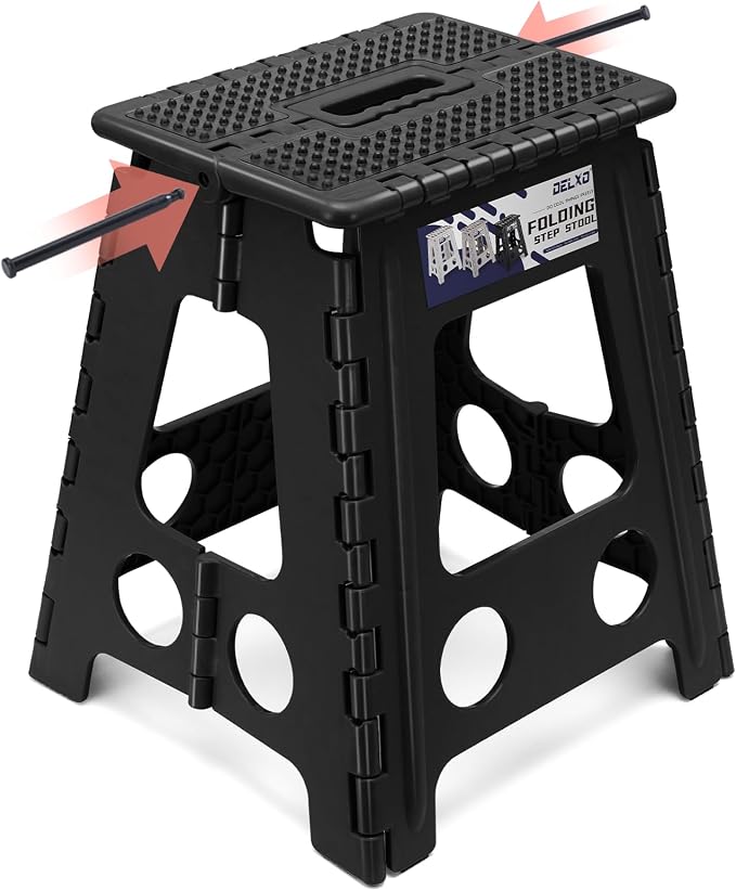 Delxo 16 Inch Folding Step Stool,Foldable Step Stool for Adults Black Dot | Step Stool with Safety Lock,Portable Collapsible Step Stool,Non-slip Folding Stools for Kitchen Bathroom Bedroom Garden 1PC by Delxo