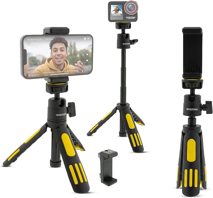 PATONA Tripod for Camera & Smartphone (30cm) | Phone Tripod for iPhone | Tripod for Android, Compact Travel Stand with Clip, Adjustable Stand for Vlogging & Video Recording, Plastic & Aluminum by PATONA