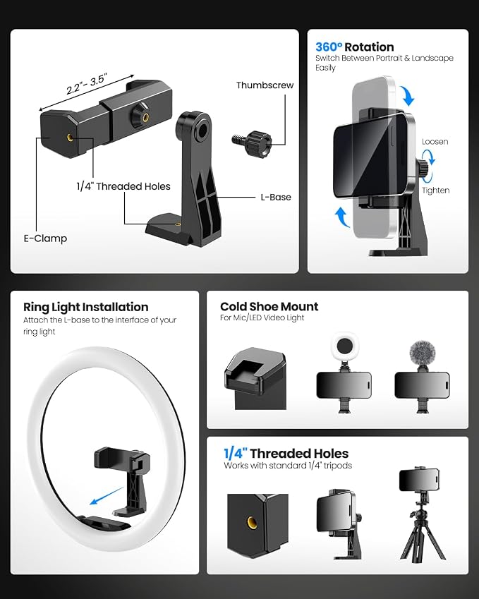 UBeesize 12" Desk Ring Light with Stand & Phone Holder - Adjustable Studio Light for Photography，Zoom Meetings, YouTube, TikTok, Live Streaming - Image 7