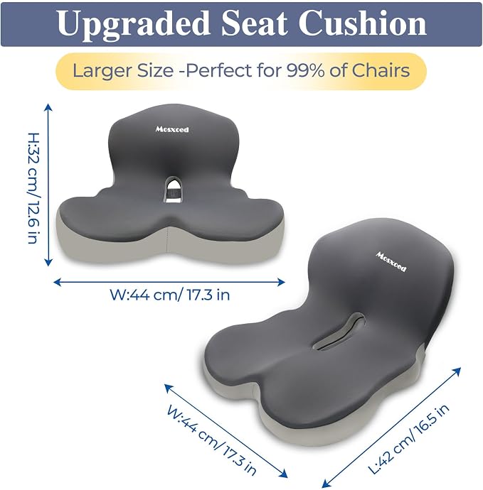 Memory Foam Seat Cushion for Sciatica & Back Pain Relief - Ergonomic Chair Pad with Adjustable Strap & Supportive Comfort Cover, Non-Slip for Car, Truck, Office Chair - Dark Gray&Light Gray - Image 4