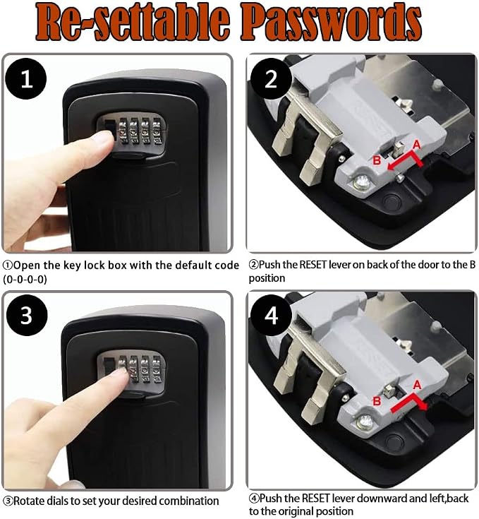 V·RESOURCING Extra Large Key Storage Security Lock, 4-Digit Re-settable Combination Lock Box with Removable Chain – Heavy Duty Zinc Alloy for Home, Office, Garage, Outdoor Use (Inside: 11.2x9.7x4.4cm) - Image 7