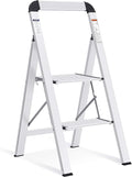 KINGRACK Aluminium 2 Step Ladder, Lightweight Step Stool with Non-Slip Pedals, Handrail, 330LBS Foldable Step Ladder for Kitchen, Garage, Home, Space Saving, Sturdy and Portable, Silver by KINGRACK