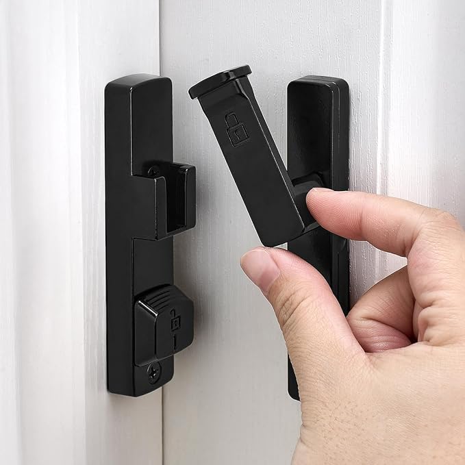 2 Packs Black 90 Degree Barn Door Lock,Flip Gate Latches Hardware | Zinc Alloy Door Lock,Right Angle Door Lock Latch,Sliding Door Latches,for bedroom,drawer,pet enclosures,cabinet,garage,window - Image 4